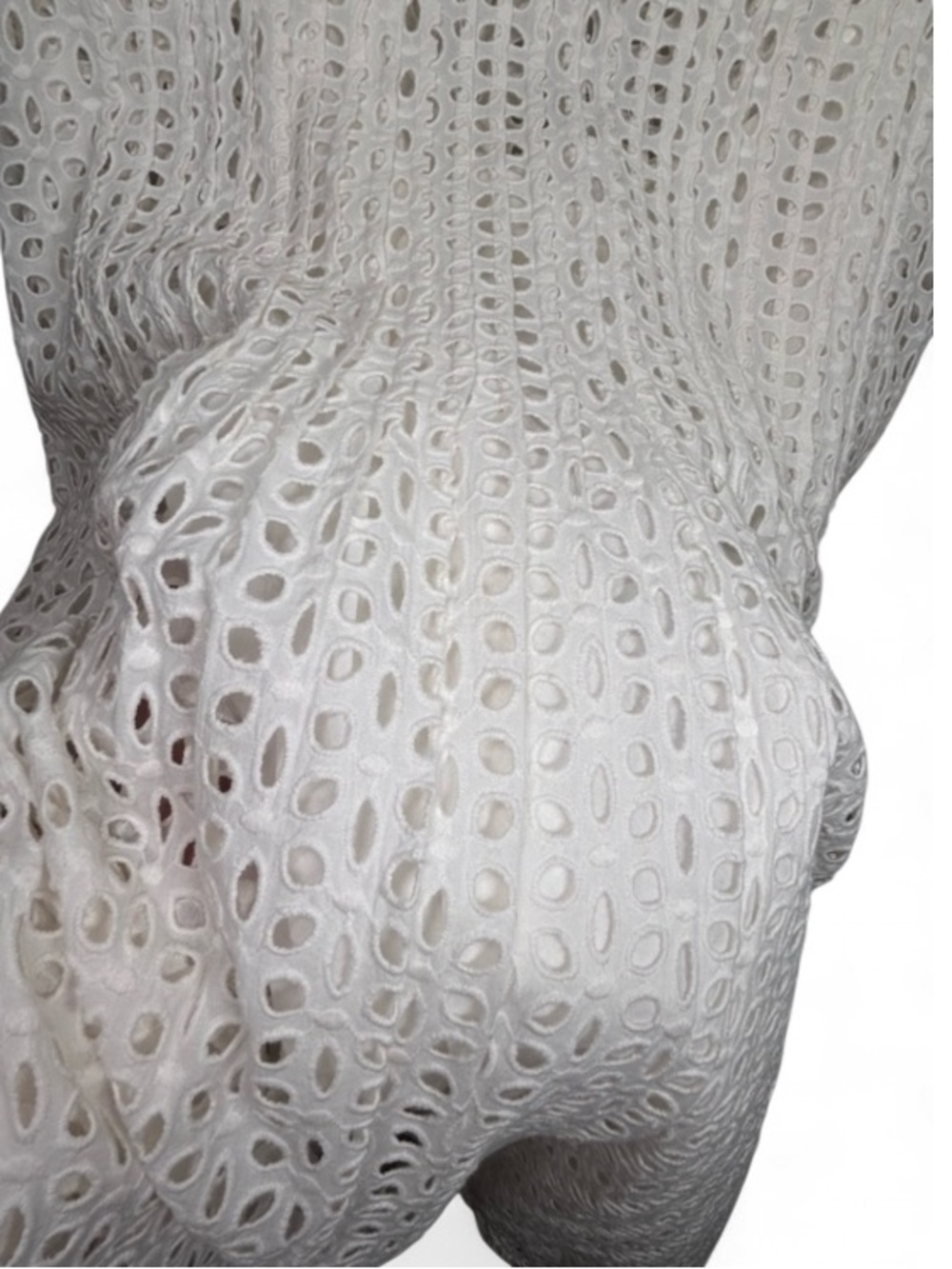 Madewell White Eyelet Ruffle-Sleeve Pintuck Mini Dress. 100% Cotton, Size L - Picture 7 of 9